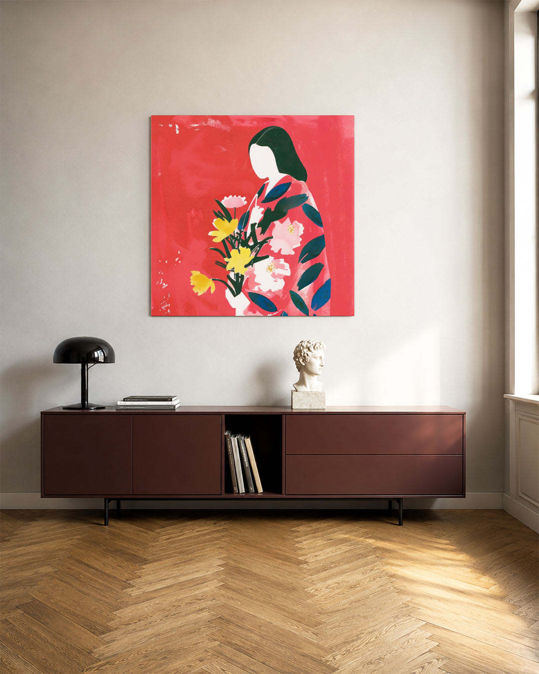 Vrouw met bloemen Kunstwerk