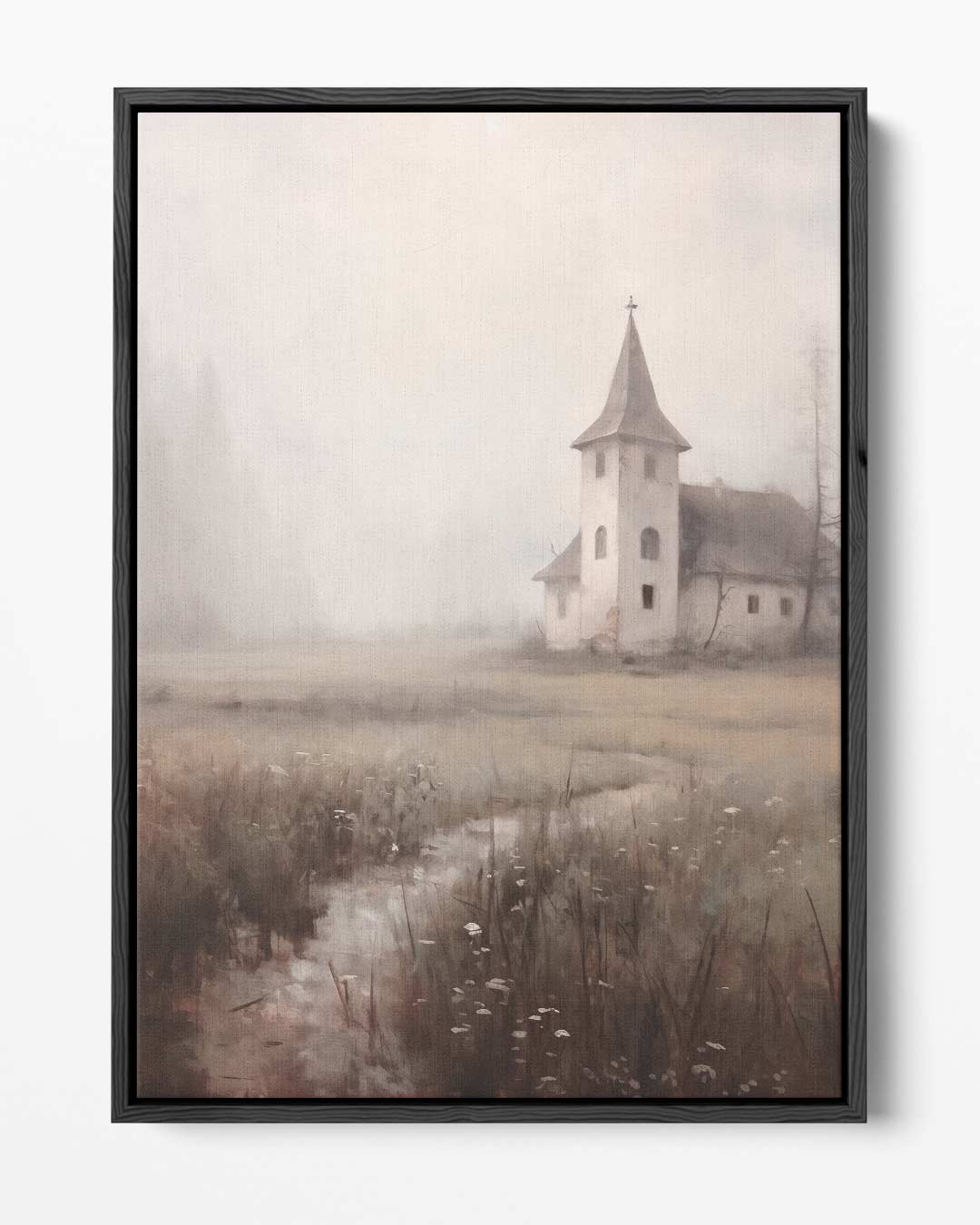 Mystieke Morgen aan de Kapel Kunstwerk-canvas-dibond-plexiglas-wanddecoratie-WallArtistic