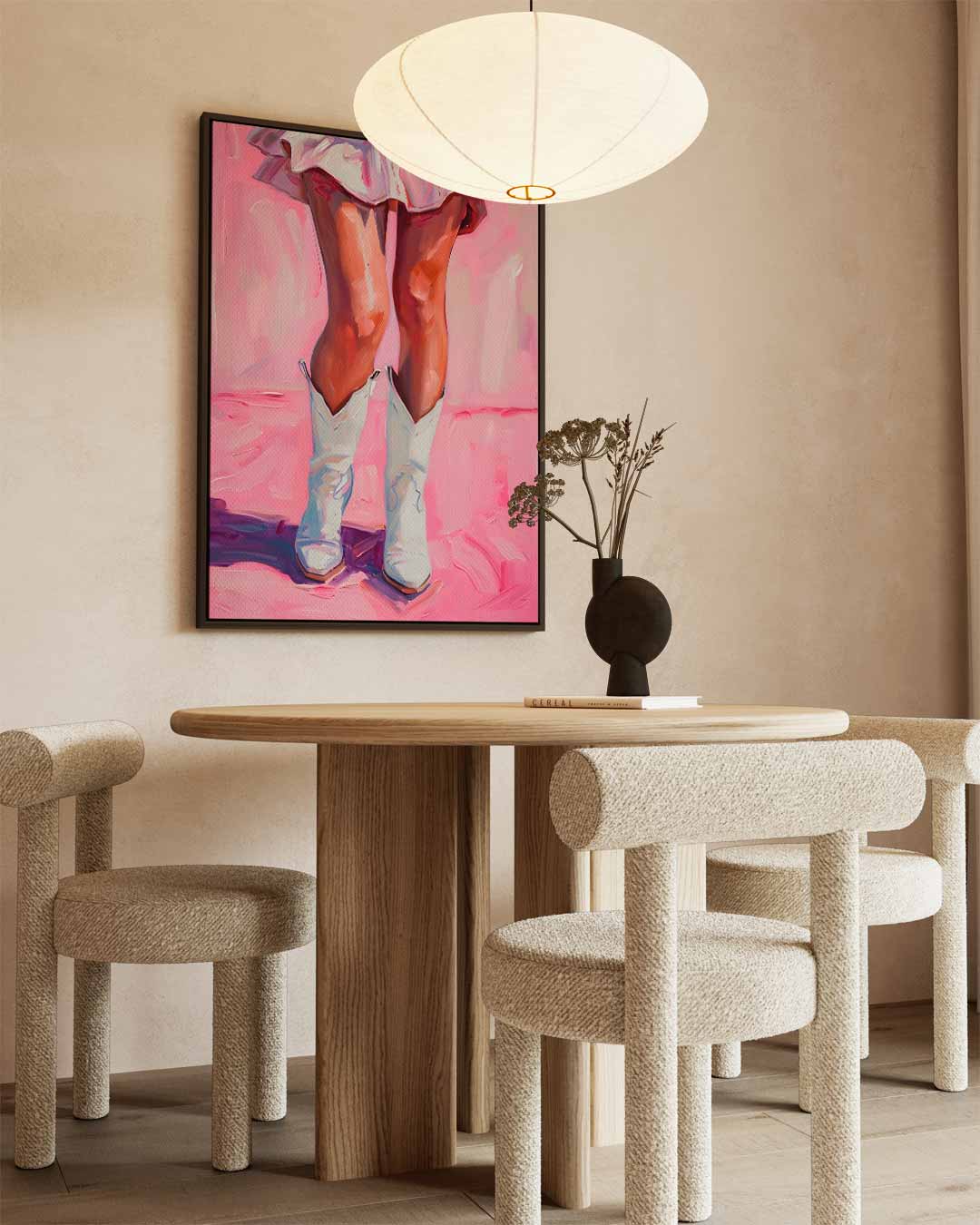 Dansende Laarzen op Roze Kunstwerk-canvas-dibond-plexiglas-wanddecoratie-WallArtistic