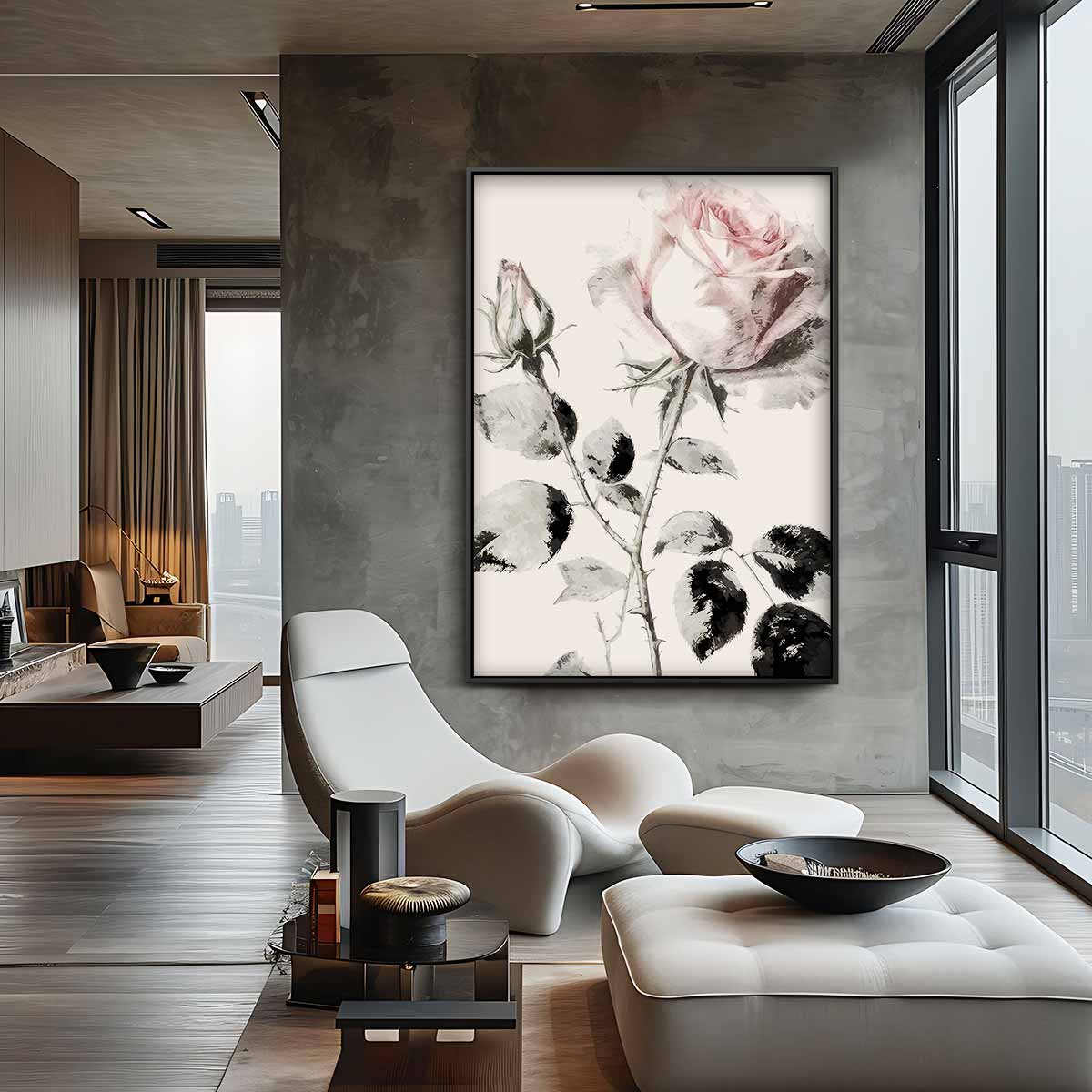Elegante Roos in Pasteltinten Kunstwerk-canvas-dibond-plexiglas-wanddecoratie-WallArtistic