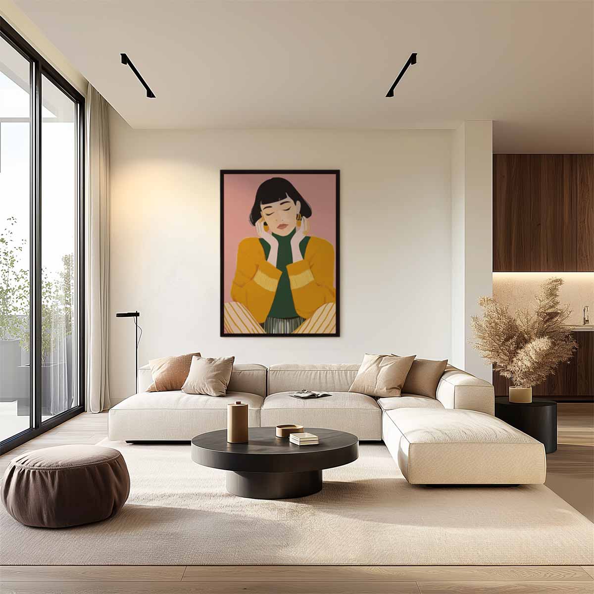 Mediterende Vrouw in Stijlvolle Armoede Kunstwerk-canvas-dibond-plexiglas-wanddecoratie-WallArtistic