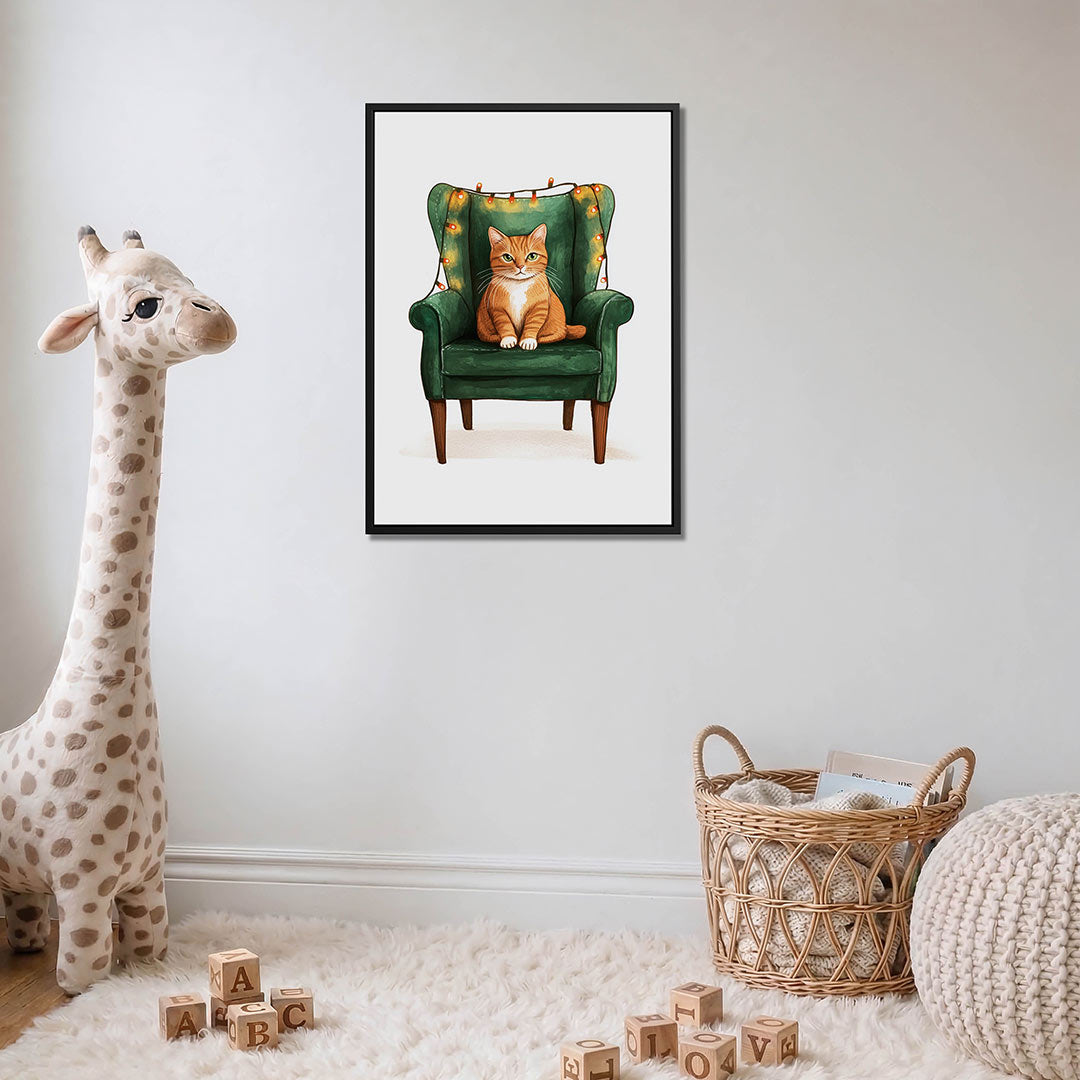 Kat op groene stoel Kunstwerk