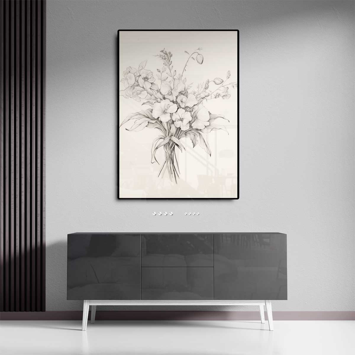 Elegante Bloemenschets Kunstwerk-canvas-dibond-plexiglas-wanddecoratie-WallArtistic