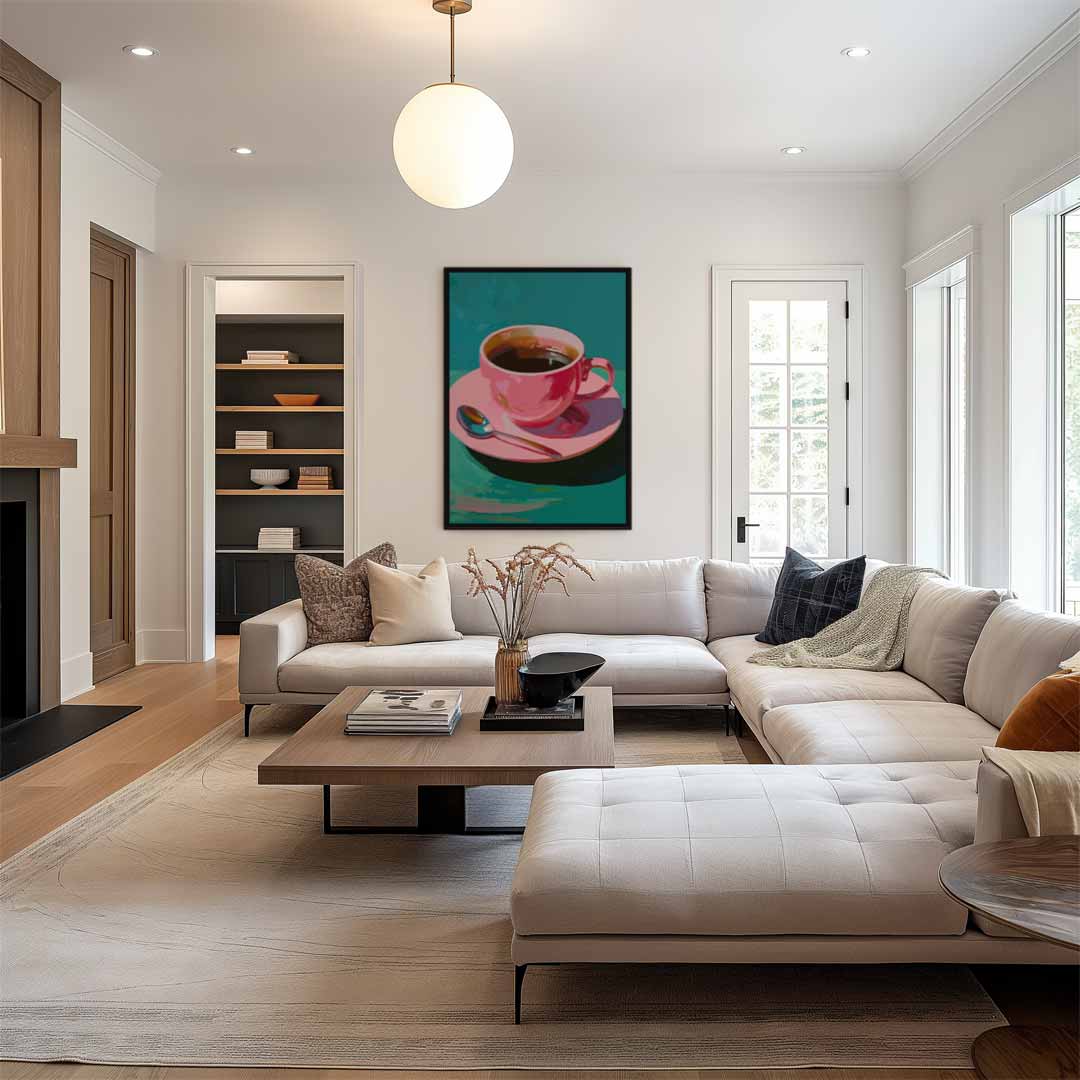 Koffie in een Roze Kopje Kunstwerk-canvas-dibond-plexiglas-wanddecoratie-WallArtistic