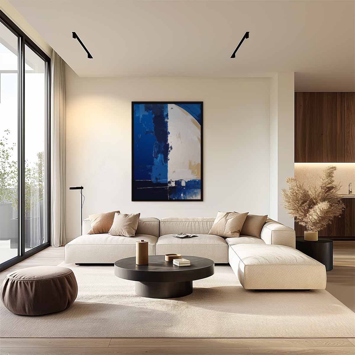 Blauwe Abstracte Harmonie Kunstwerk-canvas-dibond-plexiglas-wanddecoratie-WallArtistic