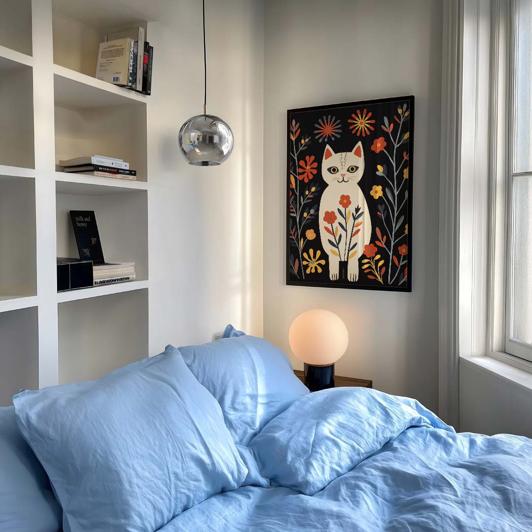 Vrolijke Kattenposter met Bloemen Poster-WallArtistic