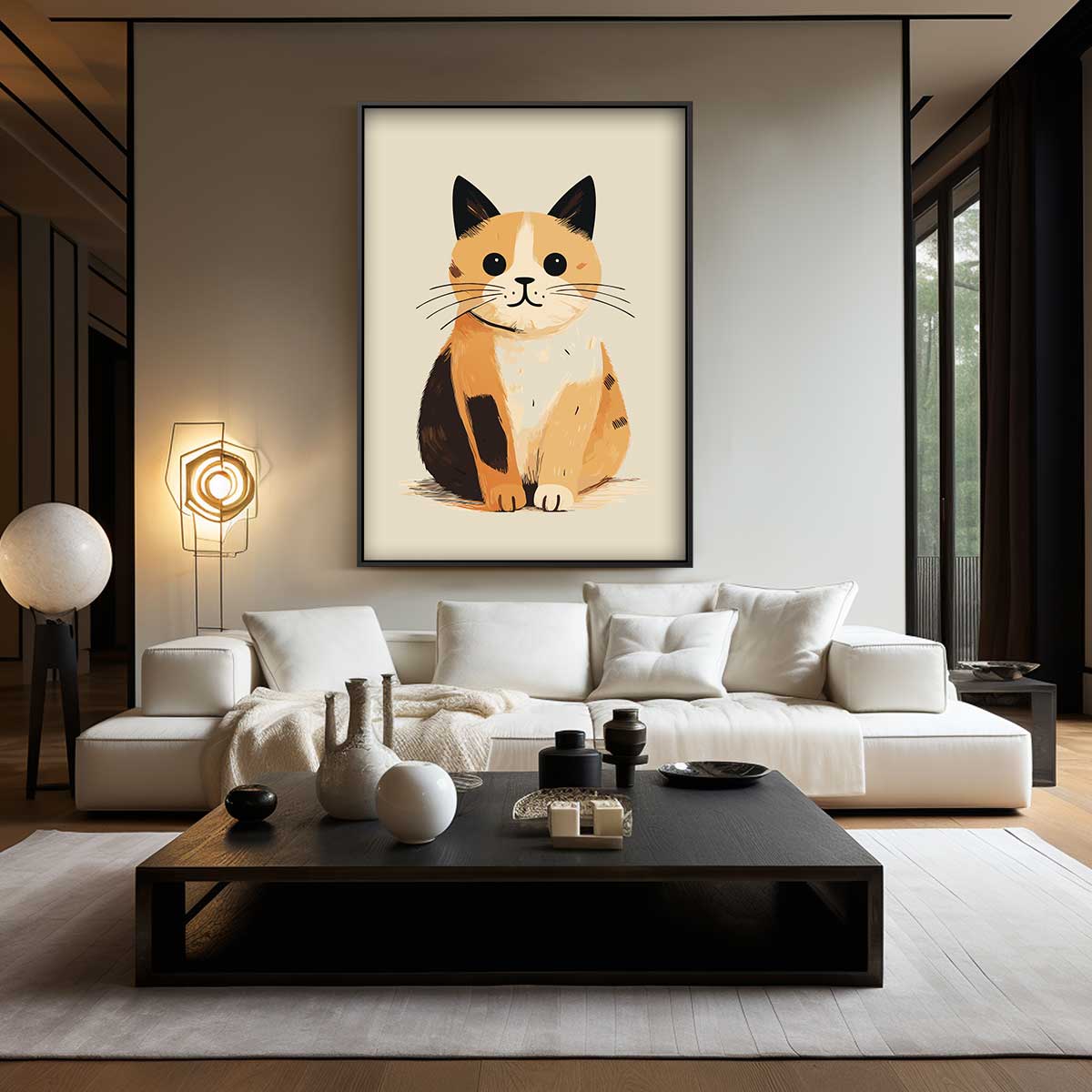 Schattige Kat Illustratie Kunstwerk-canvas-dibond-plexiglas-wanddecoratie-WallArtistic