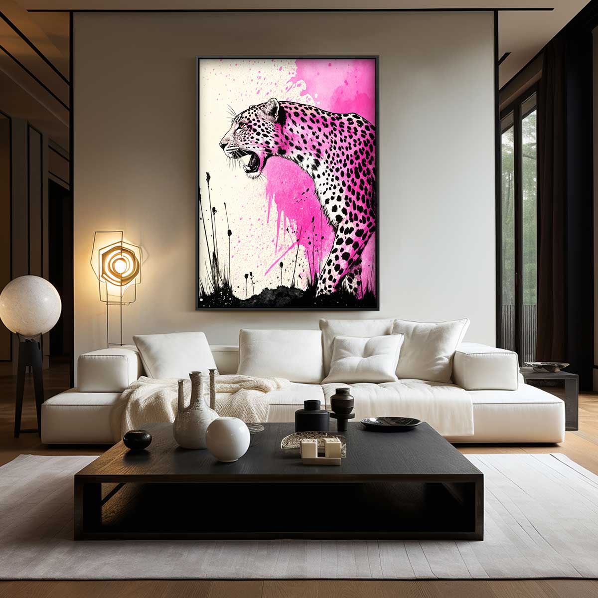 Roze Luipaard Expressie Kunstwerk-canvas-dibond-plexiglas-wanddecoratie-WallArtistic