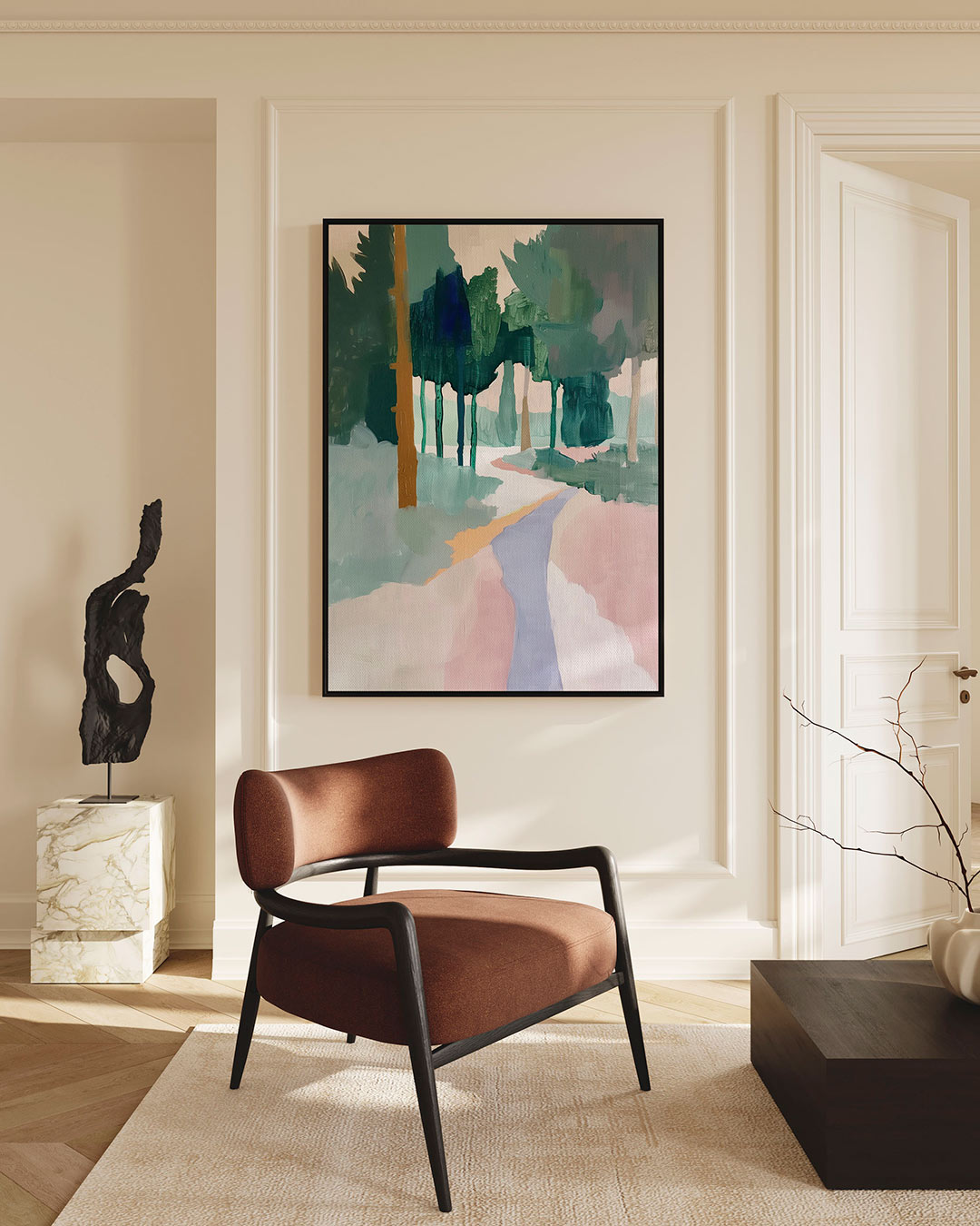Vloeiende boslandschap Kunstwerk