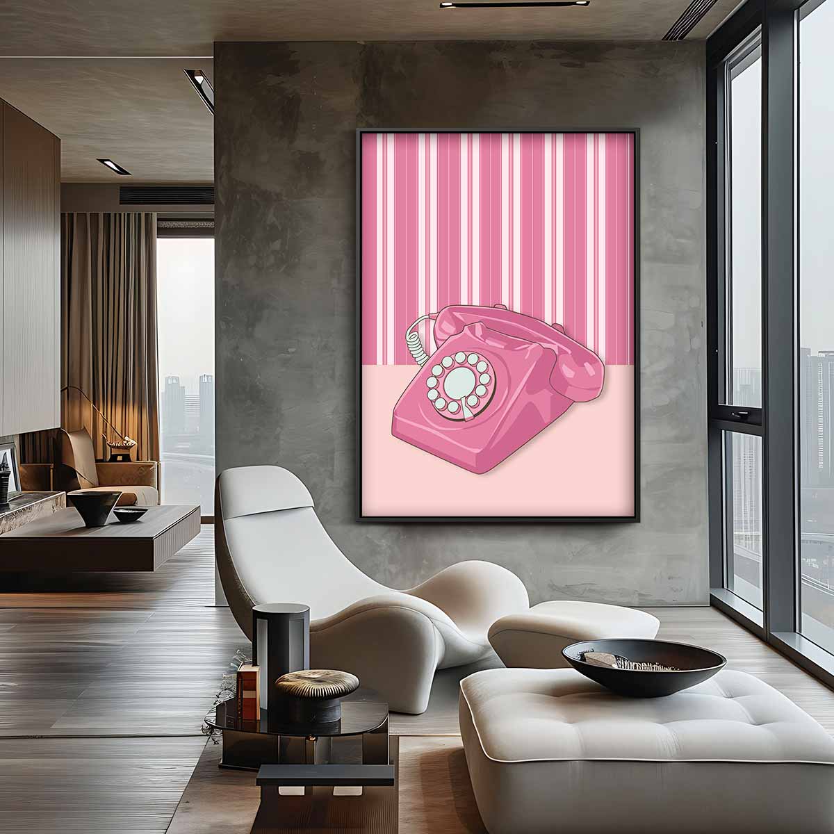 Retro Roze Telefoon Kunstwerk Kunstwerk-canvas-dibond-plexiglas-wanddecoratie-WallArtistic
