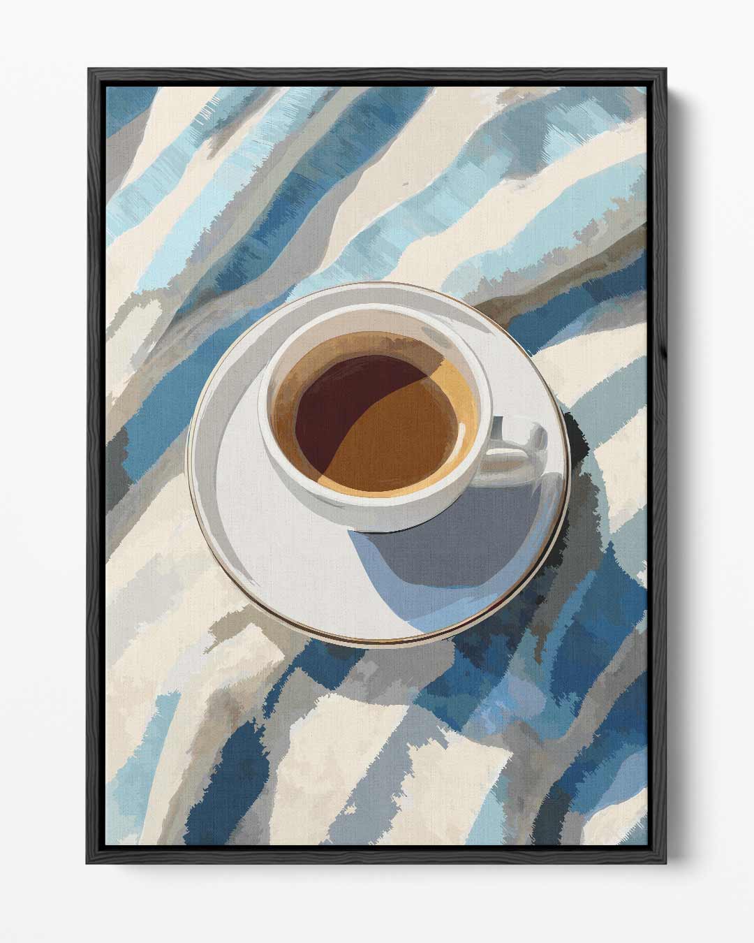 Koffiemoment in Blauwe Strepen Kunstwerk-canvas-dibond-plexiglas-wanddecoratie-WallArtistic