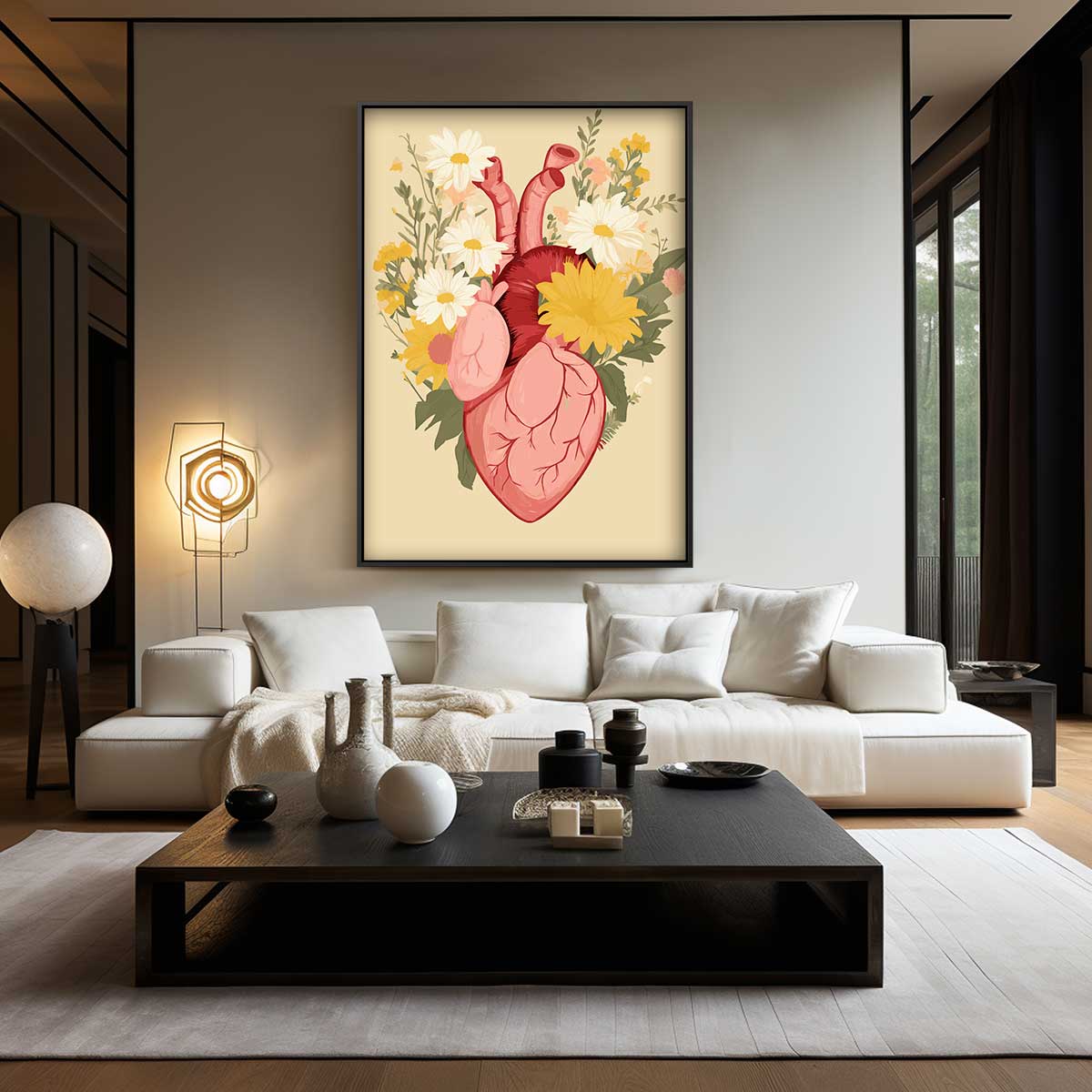 Hart en Bloemen Harmonie Kunstwerk-canvas-dibond-plexiglas-wanddecoratie-WallArtistic