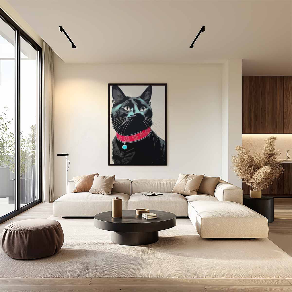 Prachtige Kat in Zwart Portret Kunstwerk-canvas-dibond-plexiglas-wanddecoratie-WallArtistic