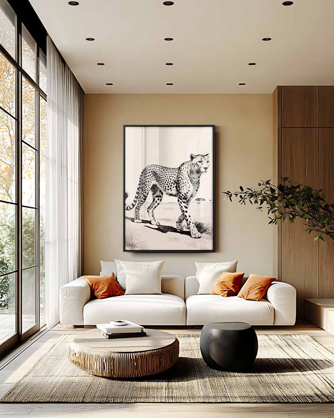 Sierlijke Jachtluipaard Wandeling Kunstwerk-canvas-dibond-plexiglas-wanddecoratie-WallArtistic