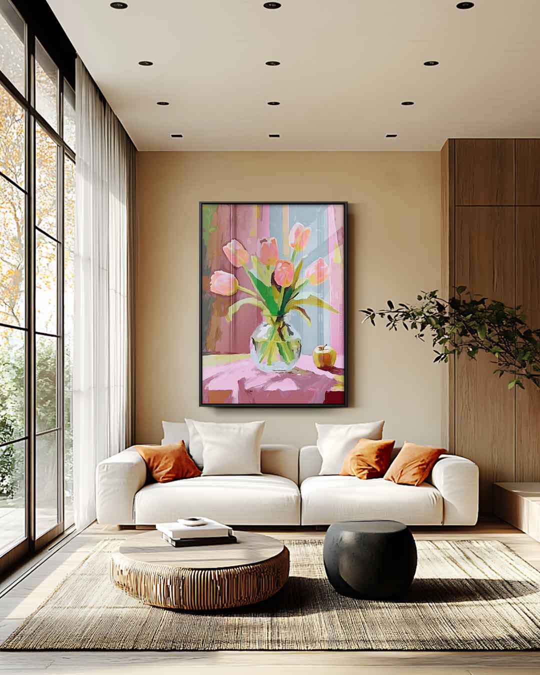 Vrolijke Tulpen in Vaas Kunstwerk-canvas-dibond-plexiglas-wanddecoratie-WallArtistic