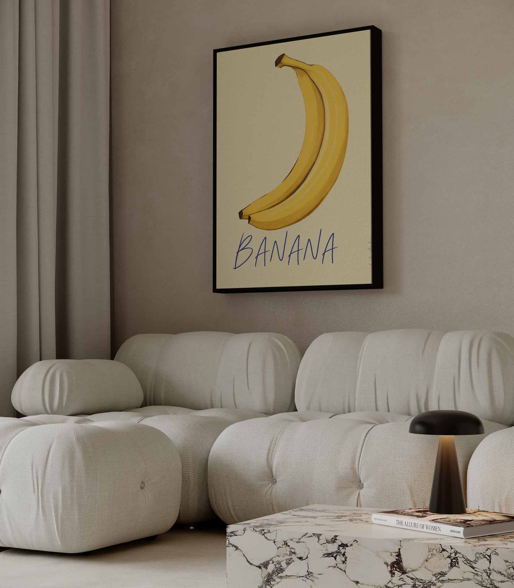 Kleurrijke Bananenillustratie Kunstwerk-canvas-dibond-plexiglas-wanddecoratie-WallArtistic