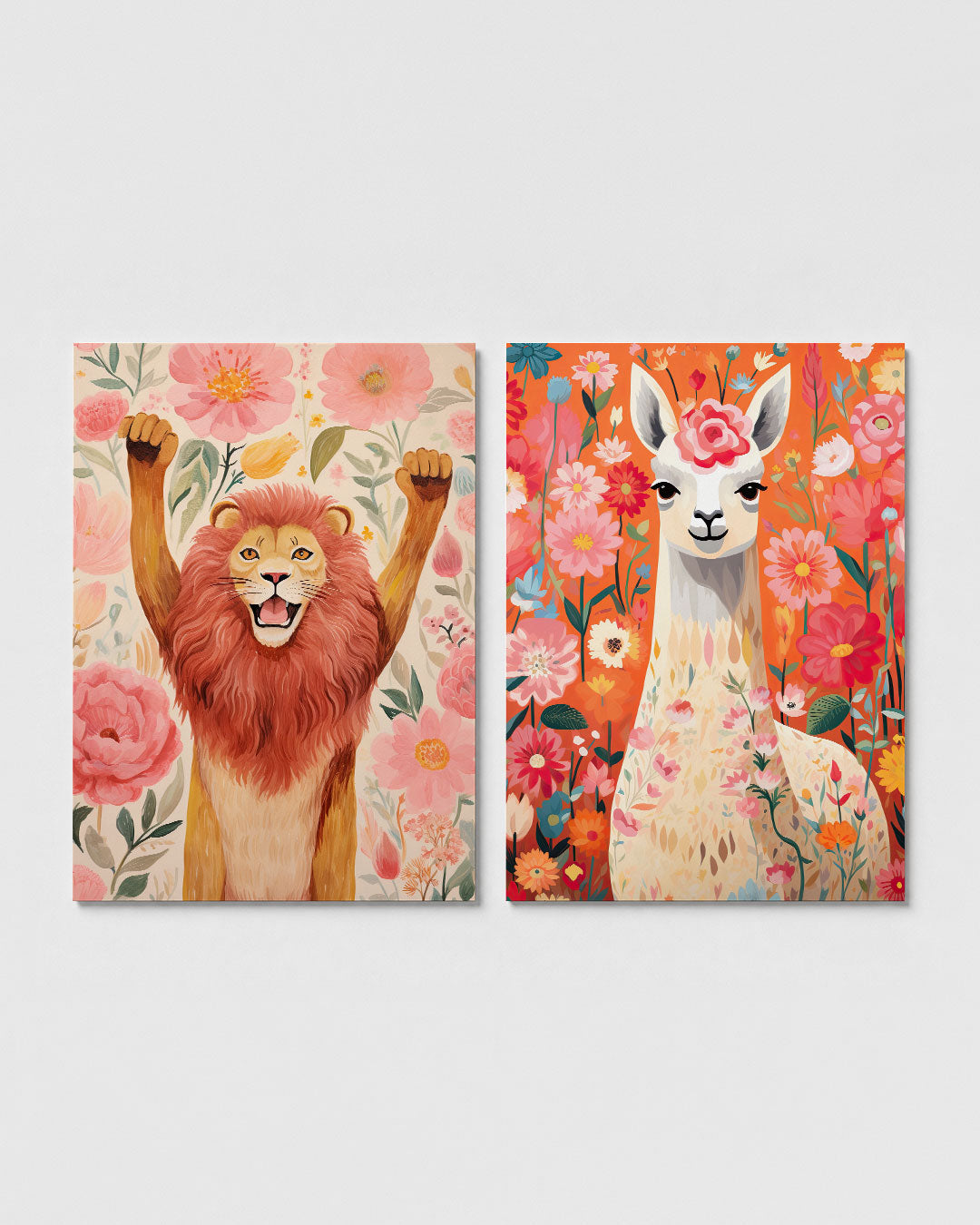 Leeuw en bloemen Posterset
