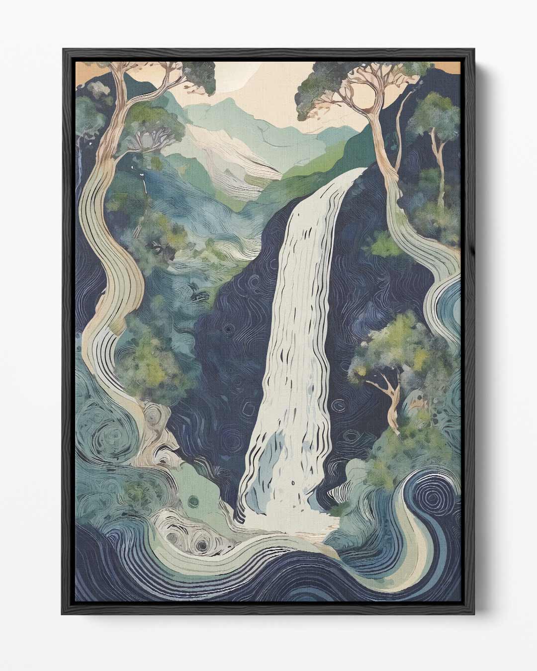 Waterval in betoverend landschap Kunstwerk-canvas-dibond-plexiglas-wanddecoratie-WallArtistic