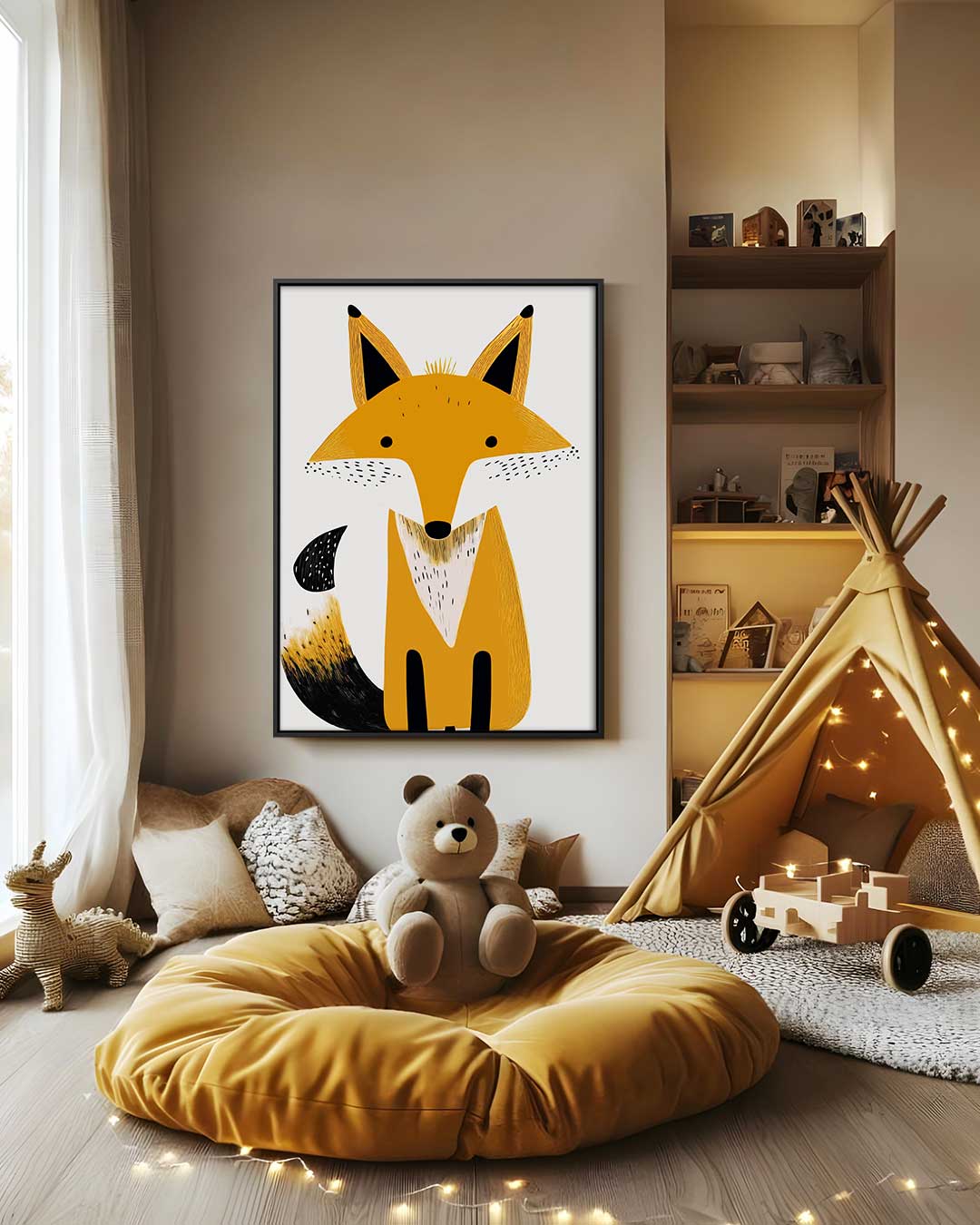 Vrolijke Vos Illustratie Kunstwerk-canvas-dibond-plexiglas-wanddecoratie-WallArtistic