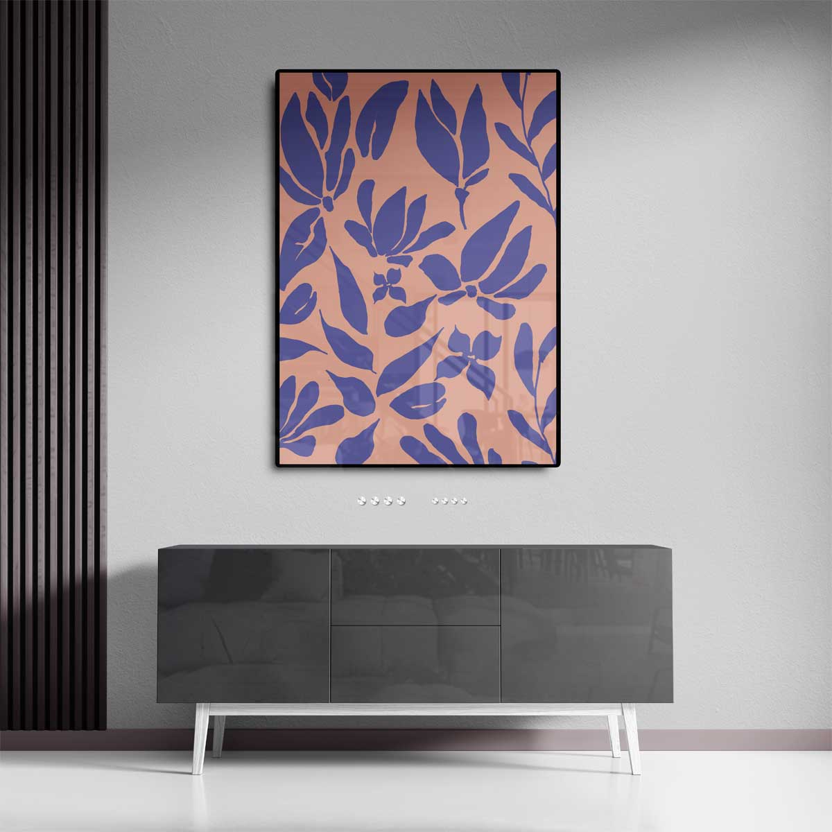 Bladeren in Paars op Perzik Kunstwerk-canvas-dibond-plexiglas-wanddecoratie-WallArtistic