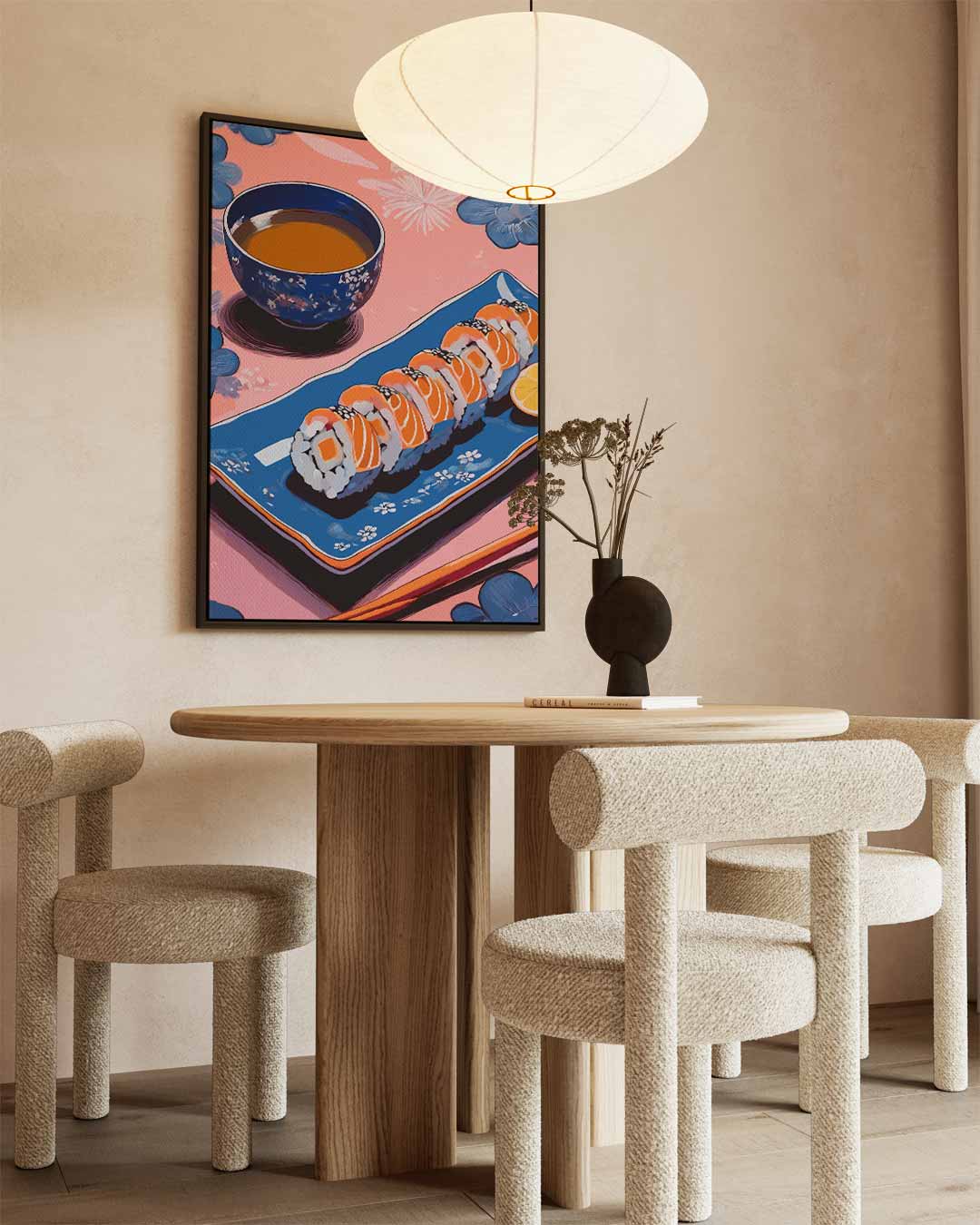 Sushi en Thee Illustratie Kunstwerk-canvas-dibond-plexiglas-wanddecoratie-WallArtistic