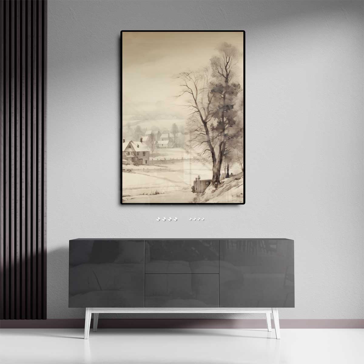 Winterlandschap in Waterverf Kunstwerk-canvas-dibond-plexiglas-wanddecoratie-WallArtistic