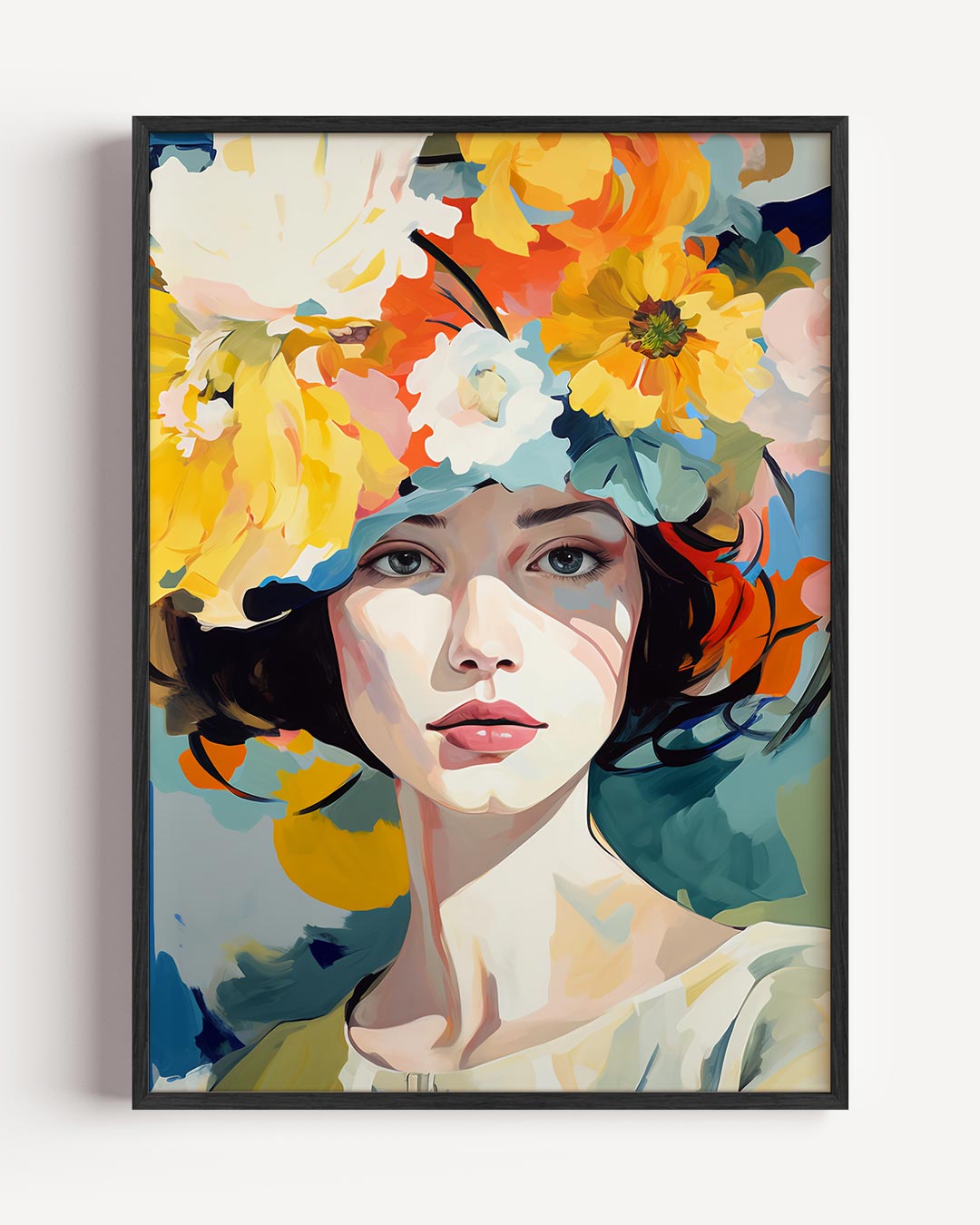 Bloemenkrans Damesportret Poster-WallArtistic
