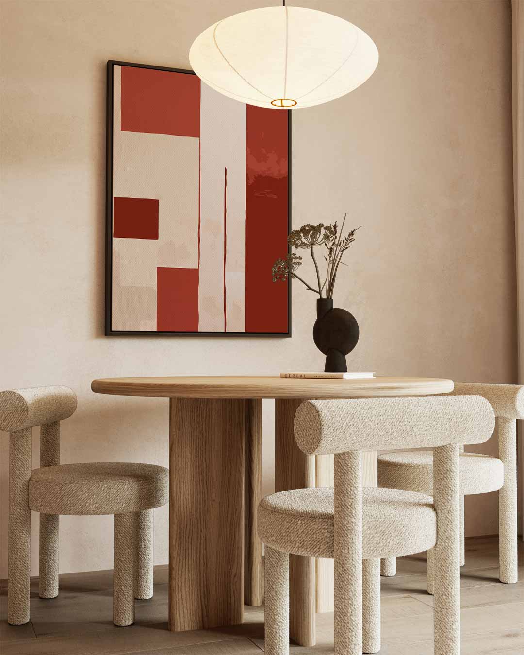 Abstracte Rood-Beige Compositie Kunstwerk-canvas-dibond-plexiglas-wanddecoratie-WallArtistic