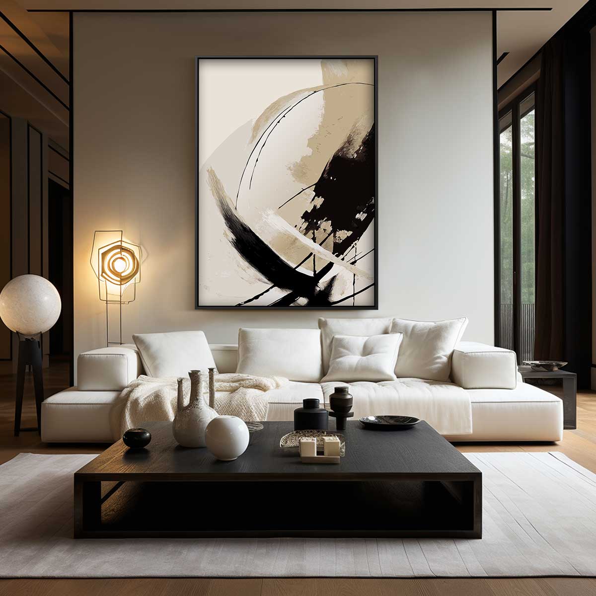 Dynamische Bewegingen in Beigetinten Kunstwerk-canvas-dibond-plexiglas-wanddecoratie-WallArtistic