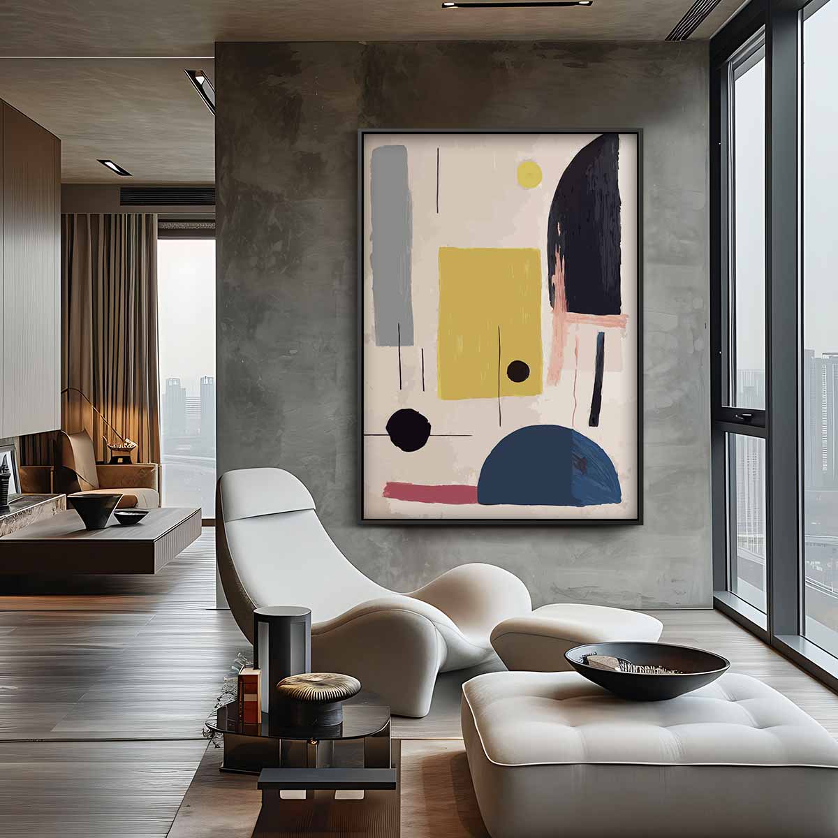 Kleurrijke Abstracte Compositie Kunstwerk-canvas-dibond-plexiglas-wanddecoratie-WallArtistic