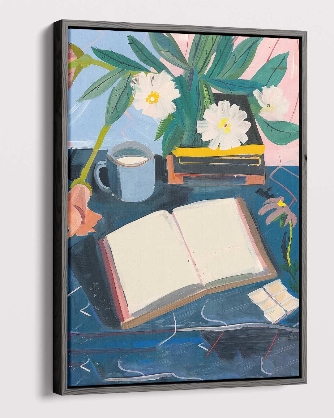 Stilleven met Bloemen en Boek Kunstwerk-canvas-dibond-plexiglas-wanddecoratie-WallArtistic