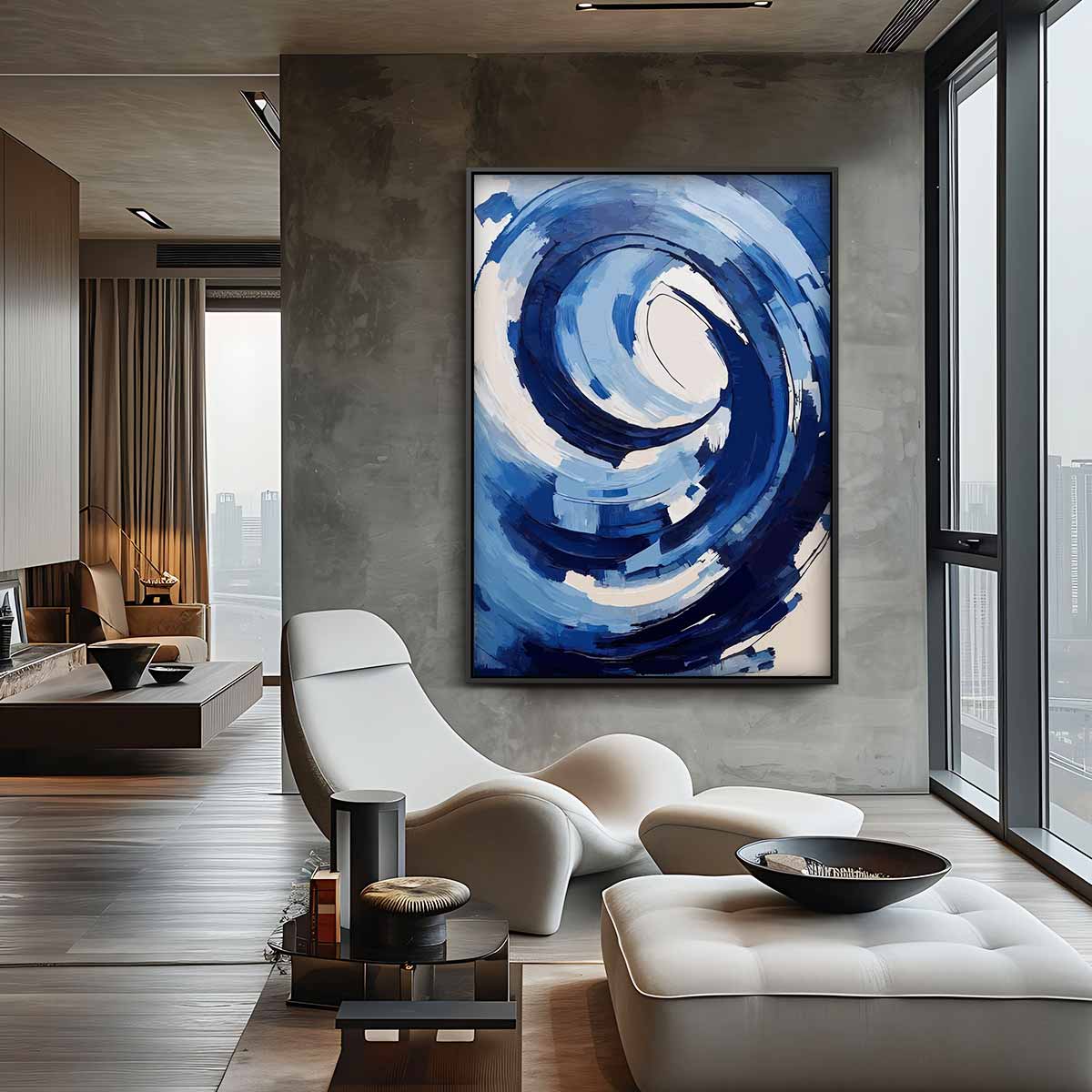 Blauwe Wirwar Kunstwerk-canvas-dibond-plexiglas-wanddecoratie-WallArtistic