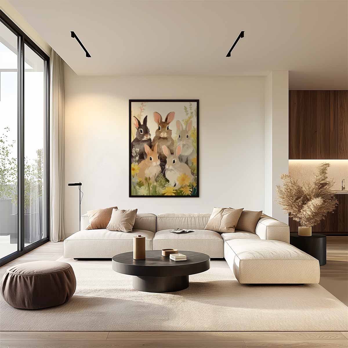 Konijnen in Bloemenveld Kunstwerk-canvas-dibond-plexiglas-wanddecoratie-WallArtistic