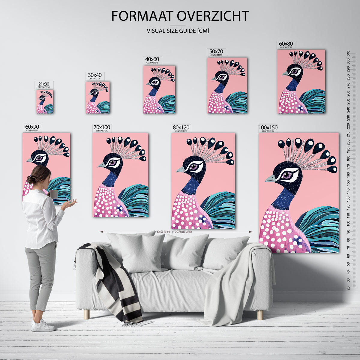 Pauw met roze achtergrond Poster