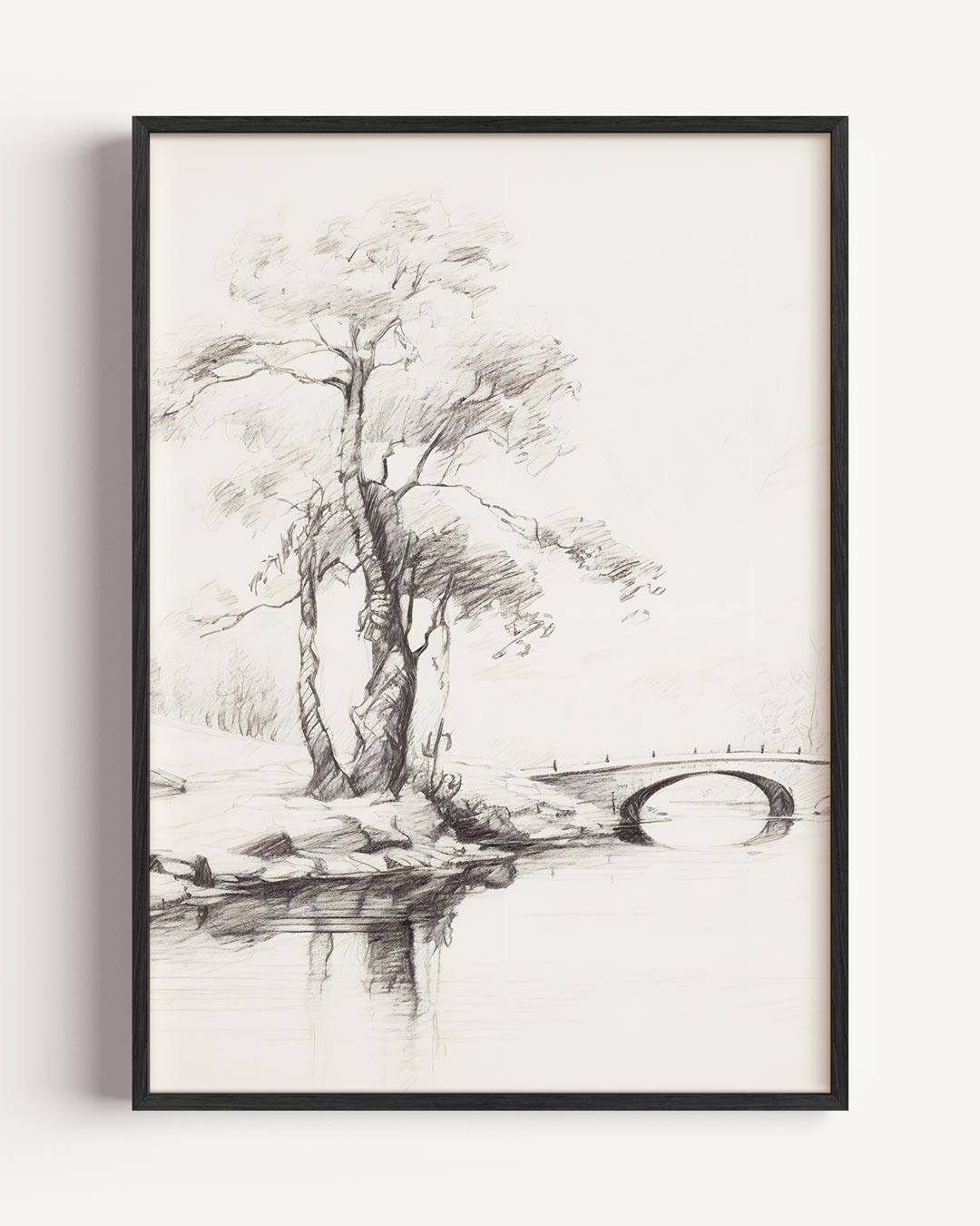 Tijdloze Schets van Brug en Boom Poster-WallArtistic