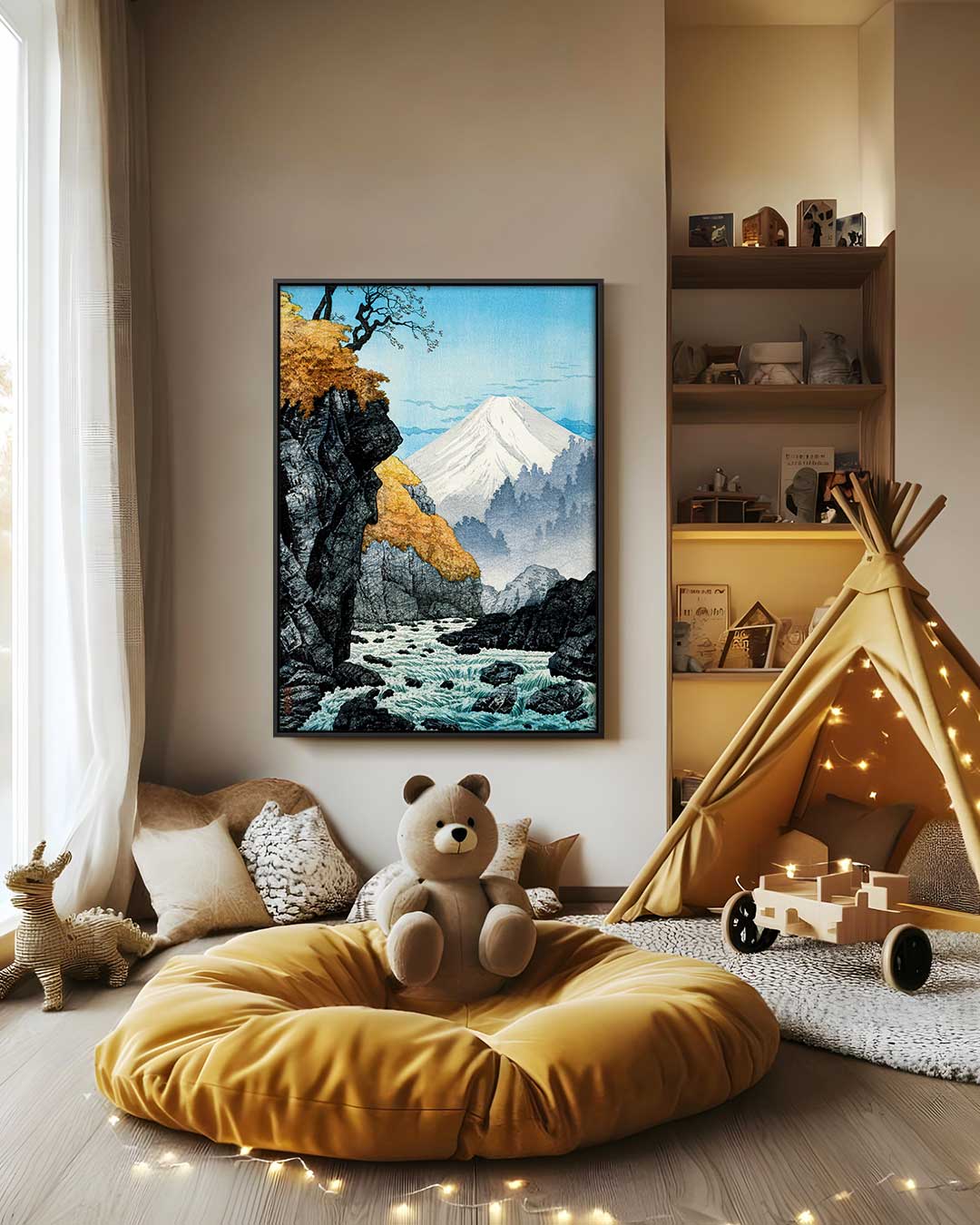 Berglandschap met Rivier Kunstwerk-canvas-dibond-plexiglas-wanddecoratie-WallArtistic