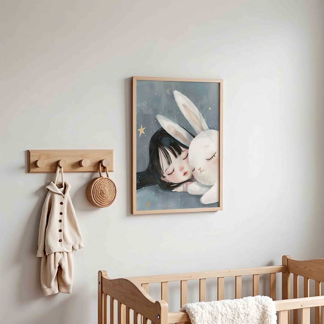 Slapend meisje met konijn Poster