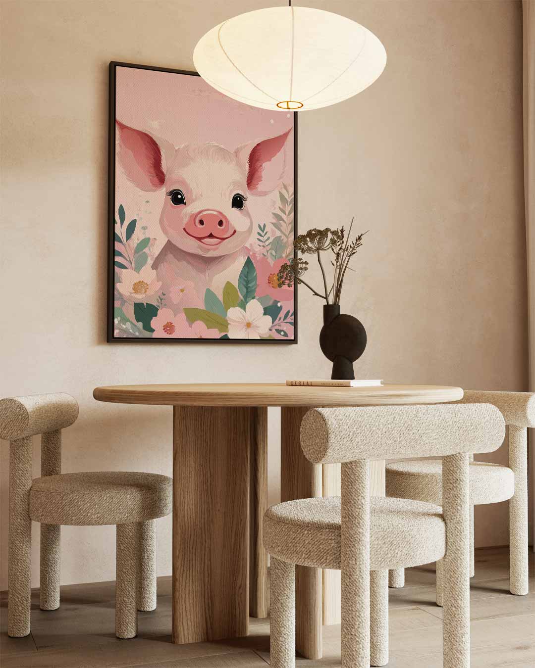 Vrolijk Varkentje met Bloemen Kunstwerk-canvas-dibond-plexiglas-wanddecoratie-WallArtistic