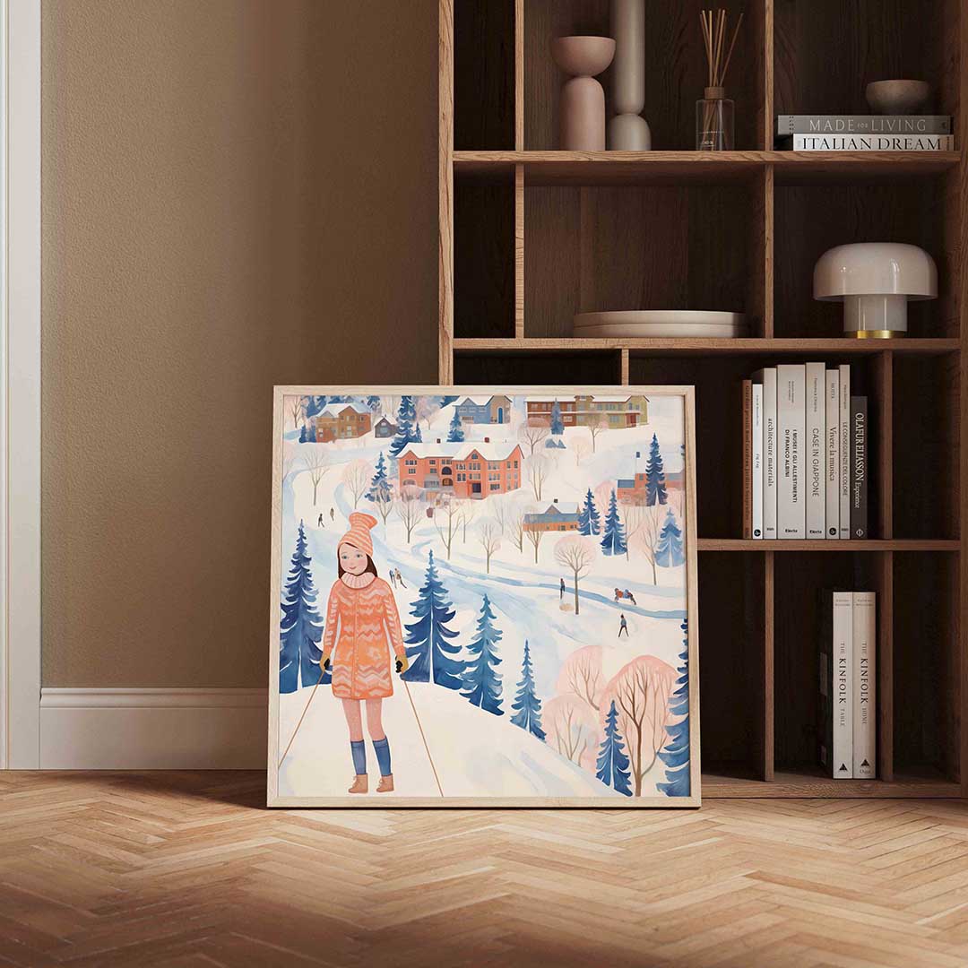 Winterlandschap met skiër Poster