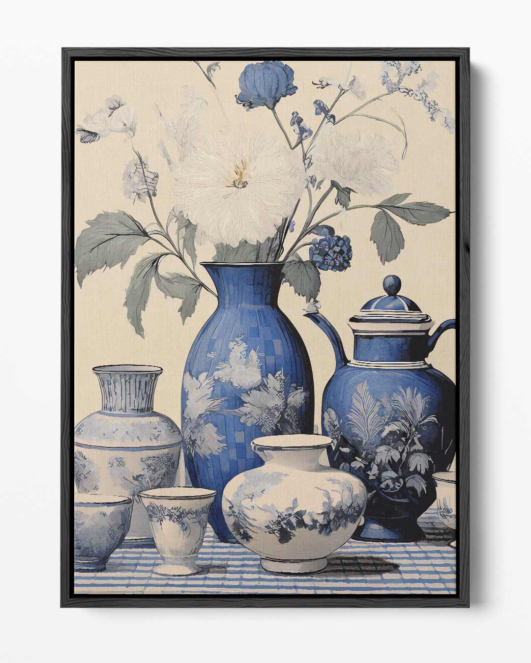 Blauwe Vaas Met Bloemen Kunstwerk-canvas-dibond-plexiglas-wanddecoratie-WallArtistic