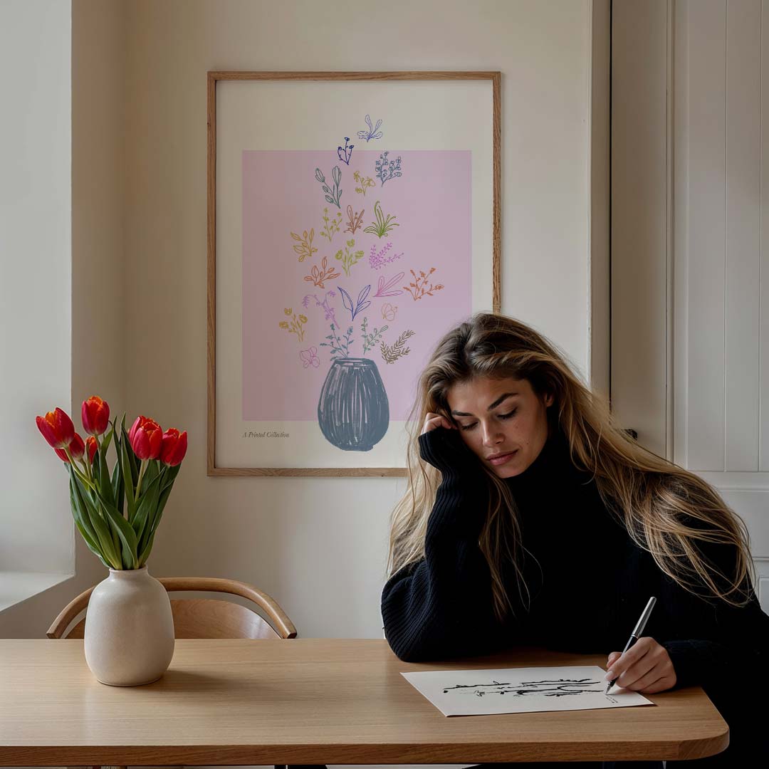 Botanische Bloemenvaas Poster-WallArtistic