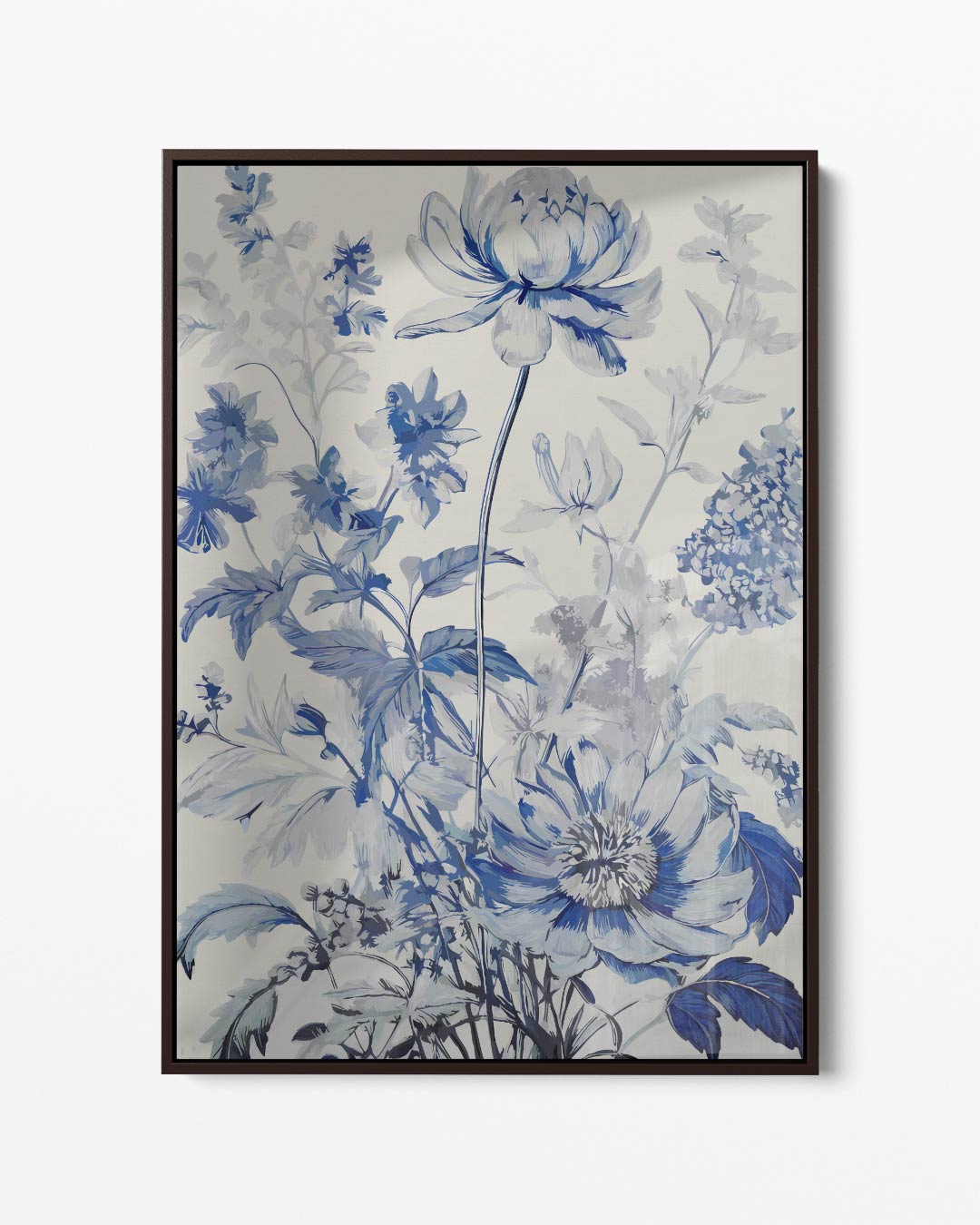 Elegante Bloemen in Blauw Kunstwerk-canvas-dibond-plexiglas-wanddecoratie-WallArtistic