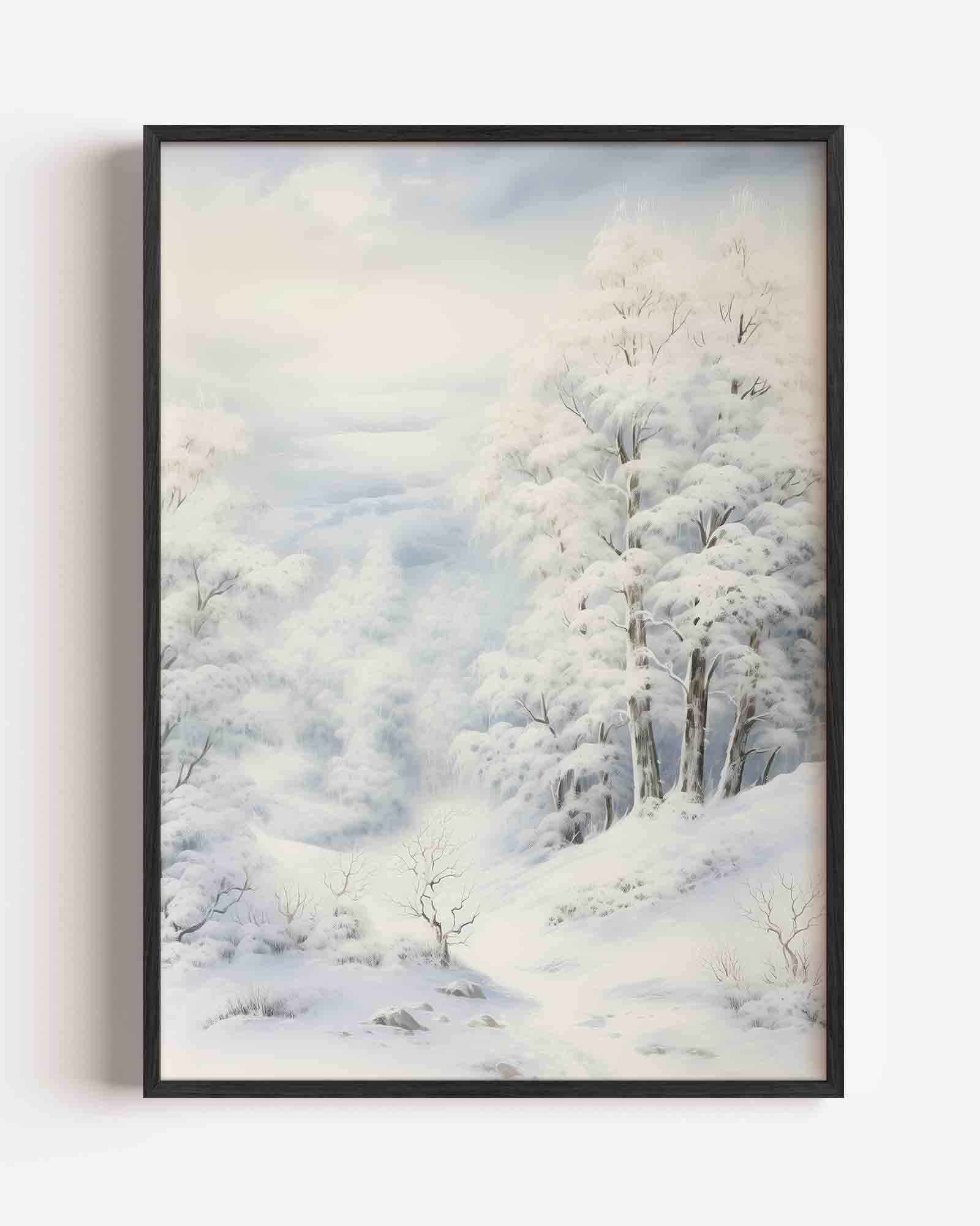 Winterlandschap met besneeuwde bomen Poster