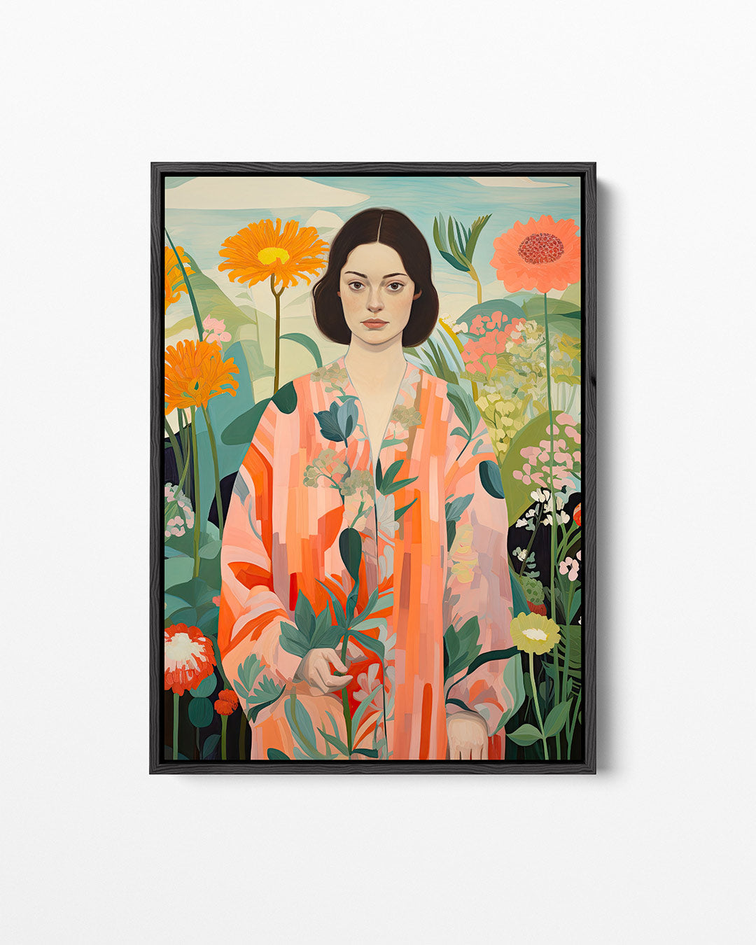 Vrouw in bloemen Kunstwerk