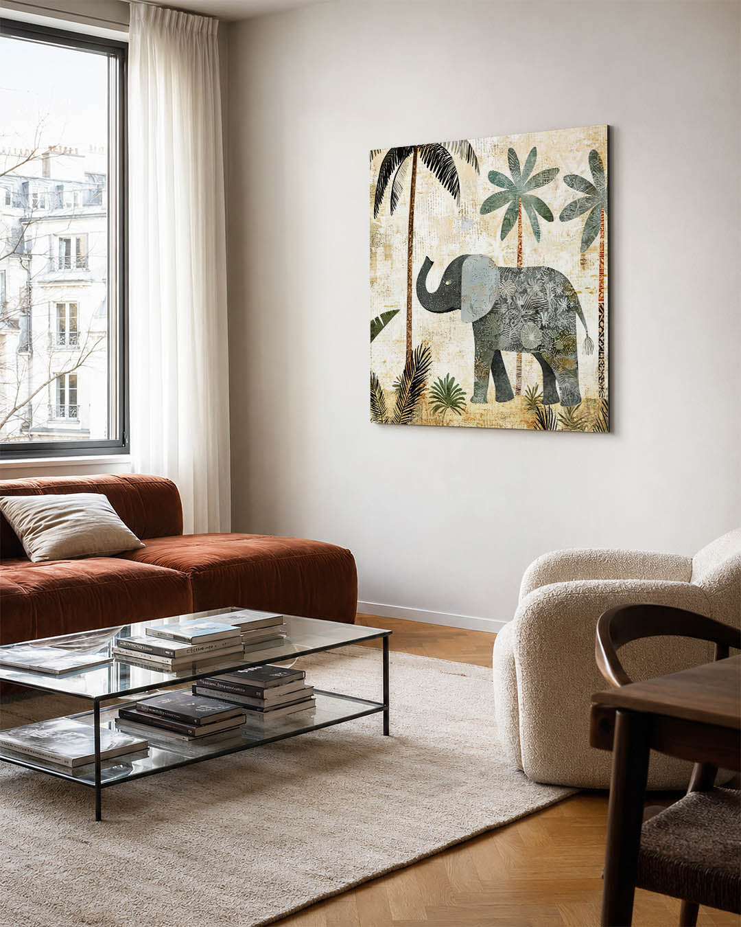 Olifant en palmbomen Kunstwerk