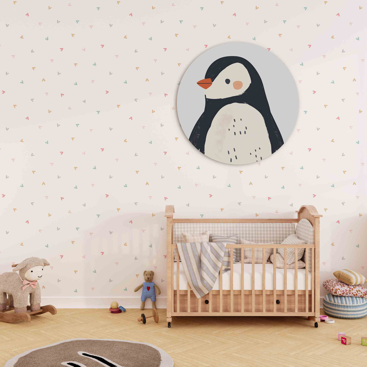 Pinguïn Muurcirkel – derde productweergave – Een pinguïn met zwarte en witte tinten en een oranje snavel.