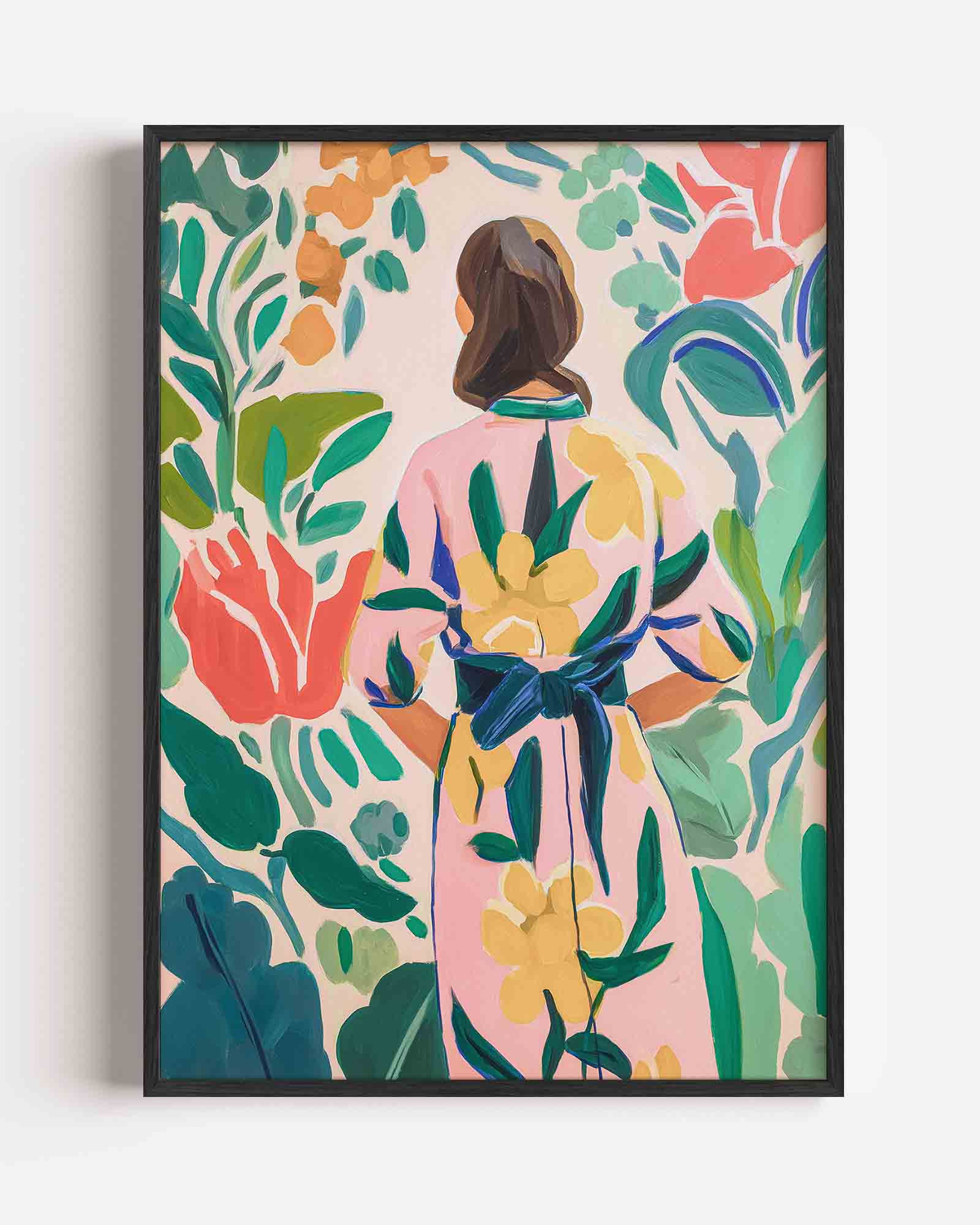 Vrouw in bloemenjurk Poster