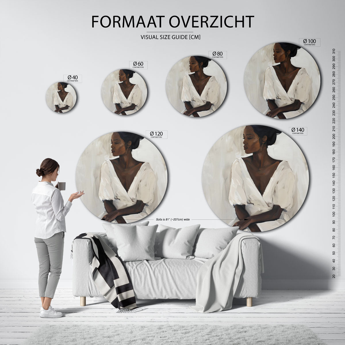 Vrouw in witte jurk Muurcirkel