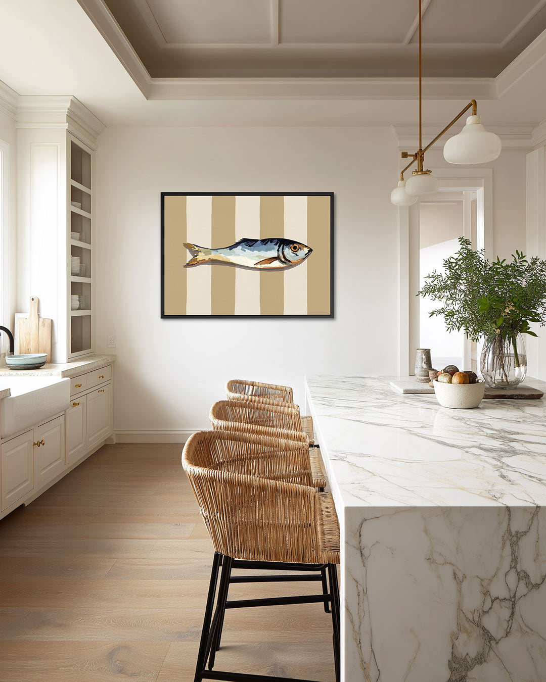 Vis op gestreepte achtergrond Kunstwerk