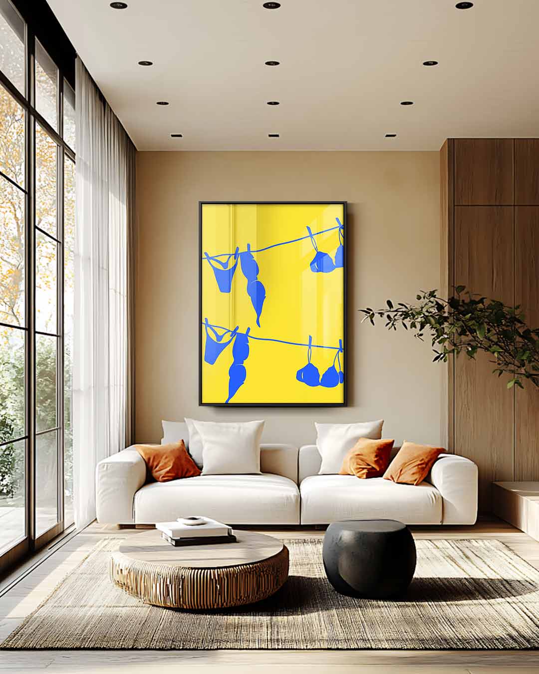 Waslijn in Blauwe Vormen Kunstwerk-canvas-dibond-plexiglas-wanddecoratie-WallArtistic